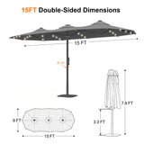 Patioslife Aegis 9x15ft Motorized Cantilever Patio Umbrella — Double-Sided, Remote Control, UPF 50+, Solar LED Lights & Windproof Frame