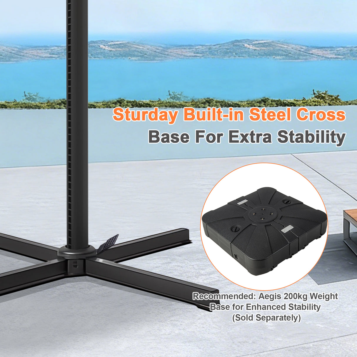 Patioslife Aegis Pro Cantilever Umbrella, Reinforced & Powder-Coated Aluminium Ribs and Pole for Garden & Patio