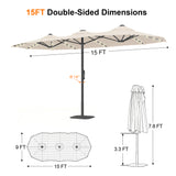 Patioslife Aegis 9x15ft Motorized Cantilever Patio Umbrella — Double-Sided, Remote Control, UPF 50+, Solar LED Lights & Windproof Frame