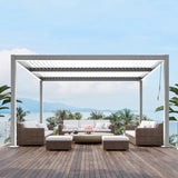 Patioslife Atlantic™，Louvered Pergola，Aluminium Frame，Adjustable Roof，Ambient LED Lights，Freestanding Design，Outdoor Shelter，Patio Pavilion，Deck Pergola，Poolside Shade，Weatherproof，Sunshade & Rain Protection，Modern Outdoor Furniture，Luxury Patio Structure，Contemporary Design，Architectural Style，Premium Outdoor Living，white