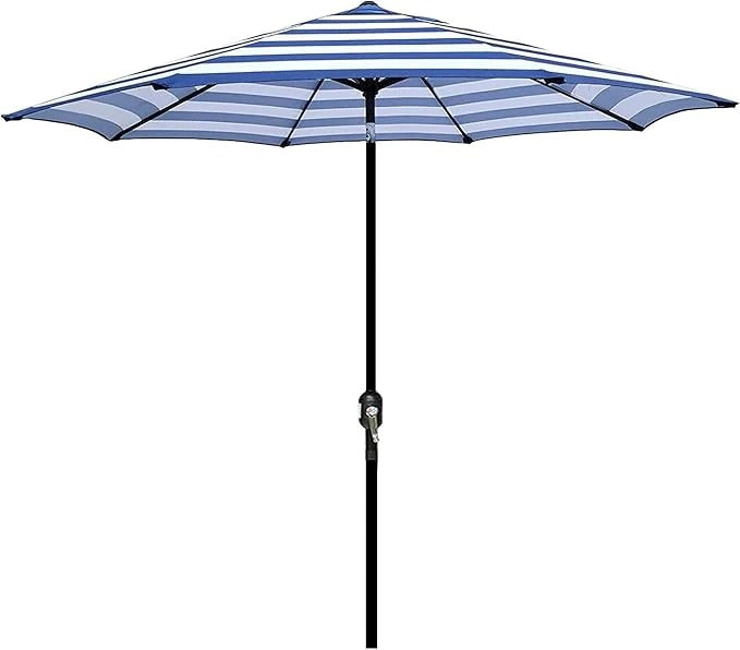 Blue and white striped patio umbrella ,patioslife,Poolside,Outdoor Leisure Area,Outdoor Kitchen or Dining Area,Garden Pathway,Rooftop Terrace,Sun Shading & Light Contro,Space Definition