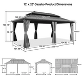 Patioslife Haven | Hardtop Gazebo with Drainage Gutters Aluminum Frame, Double Vented Roof & Curtains, Patio Pergola for Garden or Backyard