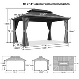 Patioslife Haven | Hardtop Gazebo with Drainage Gutters Aluminum Frame, Double Vented Roof & Curtains, Patio Pergola for Garden or Backyard