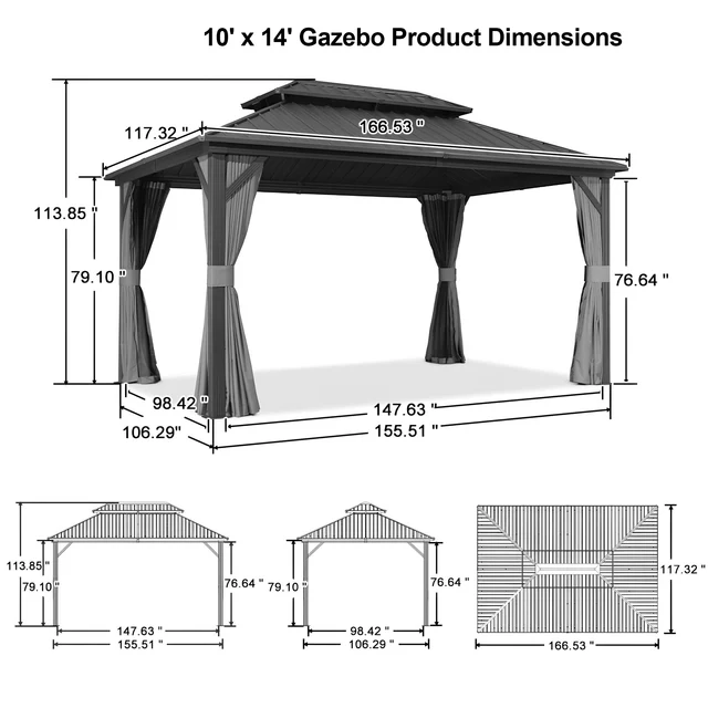 Patioslife Haven | Hardtop Gazebo with Drainage Gutters Aluminum Frame, Double Vented Roof & Curtains, Patio Pergola for Garden or Backyard