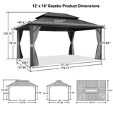 Patioslife Haven | Hardtop Gazebo with Drainage Gutters Aluminum Frame, Double Vented Roof & Curtains, Patio Pergola for Garden or Backyard