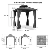 Patioslife Haven | Hardtop Gazebo with Drainage Gutters Aluminum Frame, Double Vented Roof & Curtains, Patio Pergola for Garden or Backyard