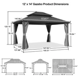 Patioslife Haven | Hardtop Gazebo with Drainage Gutters Aluminum Frame, Double Vented Roof & Curtains, Patio Pergola for Garden or Backyard
