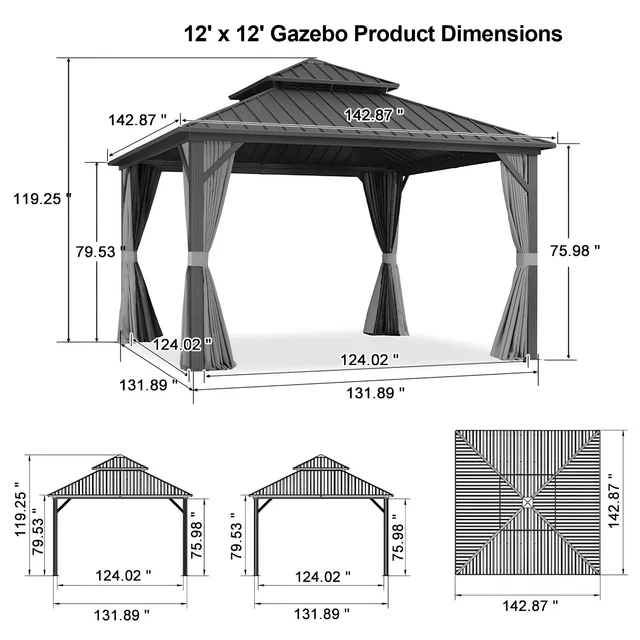 Patioslife Haven | Hardtop Gazebo with Drainage Gutters Aluminum Frame, Double Vented Roof & Curtains, Patio Pergola for Garden or Backyard
