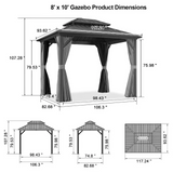 Patioslife Haven | Hardtop Gazebo with Drainage Gutters Aluminum Frame, Double Vented Roof & Curtains, Patio Pergola for Garden or Backyard