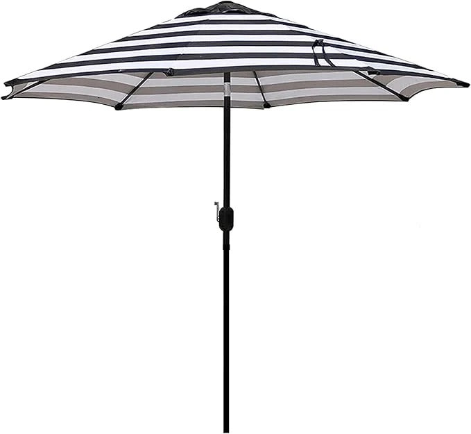 Patioslife Outdoor Market Breeze black and ivory striped patio umbrella for deck dining, garden seating and poolside shade
