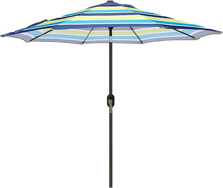 Patioslife Outdoor Market Breeze blue and green striped patio umbrella for backyard, patio and pool shade