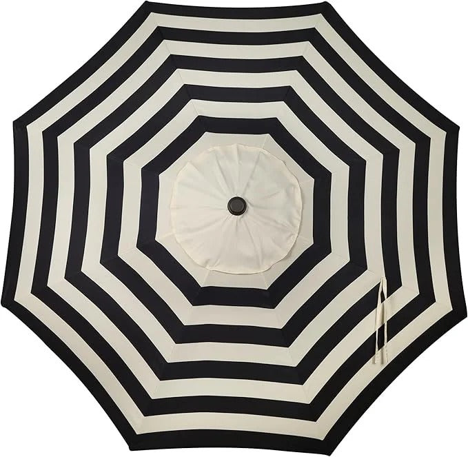 Top view of Patioslife Outdoor Market Breeze striped patio umbrella canopy for backyard, deck and garden shade