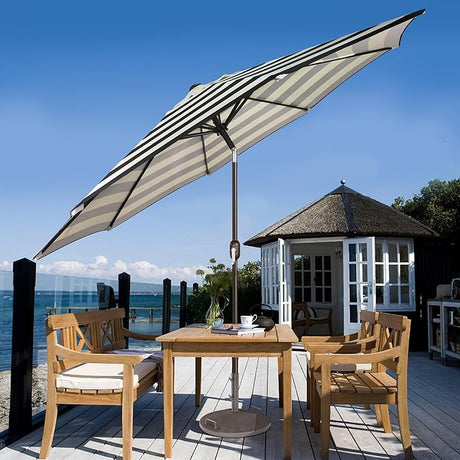 Patioslife Outdoor Market Breeze patio umbrella in black and white stripe for backyard dining, deck shade and poolside seating