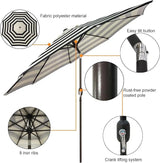 Patioslife Outdoor Market Breeze striped patio umbrella with 8 sturdy ribs, crank handle and push button tilt design