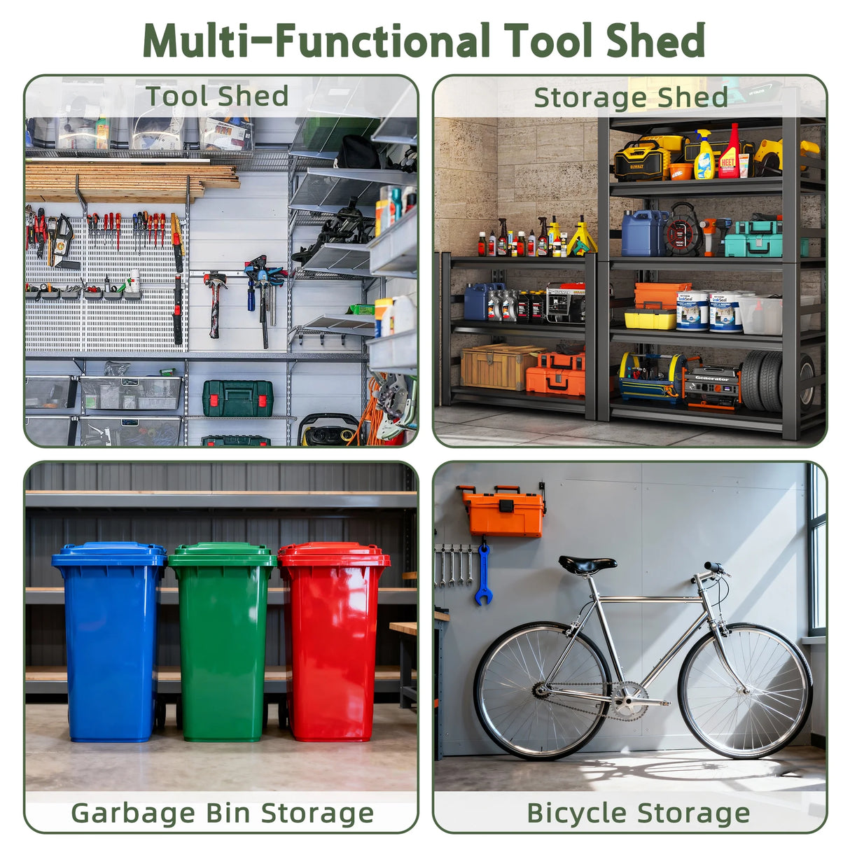Patioslife YardVault multi-functional tool shed for garden equipment, garage storage, garbage bins and bicycle storage