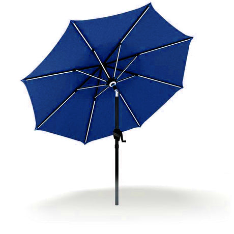 Patioslife 8ft navy blue patio umbrella underside with silver support ribs and crank handle
