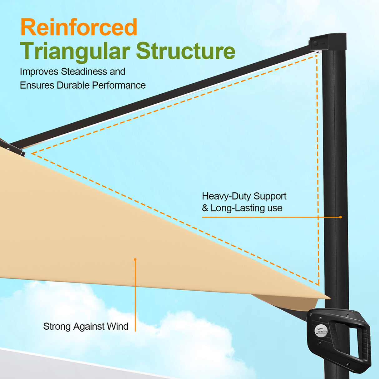 Illustration of a reinforced triangular structure ,patioslife,Poolside,Outdoor Leisure Area,Outdoor Kitchen or Dining Area,Garden Pathway,Rooftop Terrace,Sun Shading & Light Contro,Space Definition,LED