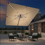 Patioslife Aegis Premium Cantilever Umbrella with Full-Rib LED Strip Lighting, Fibreglass Ribs and Powder-Coated Aluminium Pole for Luxury Garden & Patio Shade