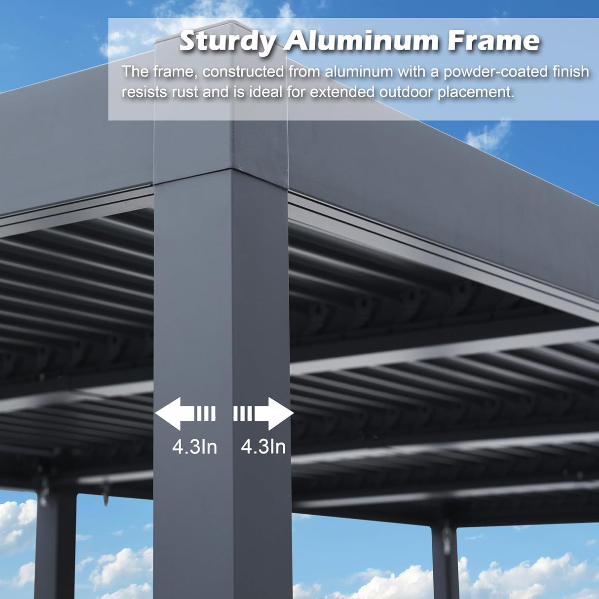 Patioslife Atlantic sturdy powder-coated aluminium frame close-up with reinforced post profile for long-term outdoor use